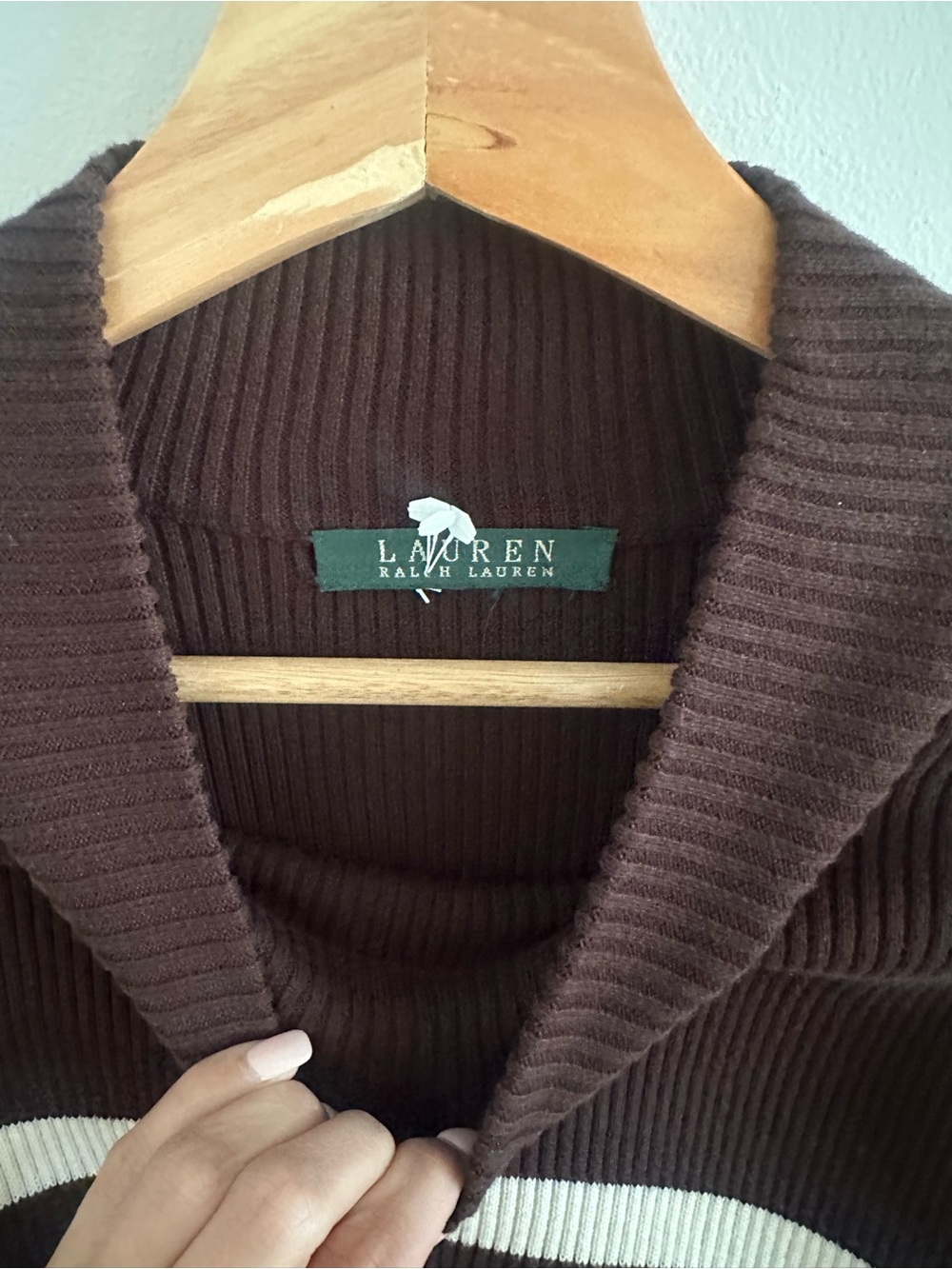 Vintage Lauren Ralph Lauren brown striped mock neck sweater - Picture 4 of 7